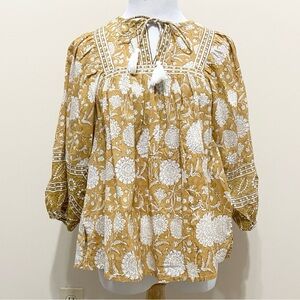 Cleobella Amaryllis Peasant Top Honey Mix Yellow Floral Print